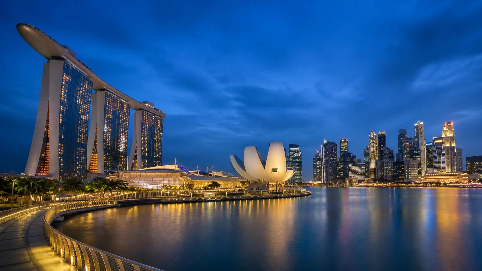 Singapore Marina Bay skyline at blue hour