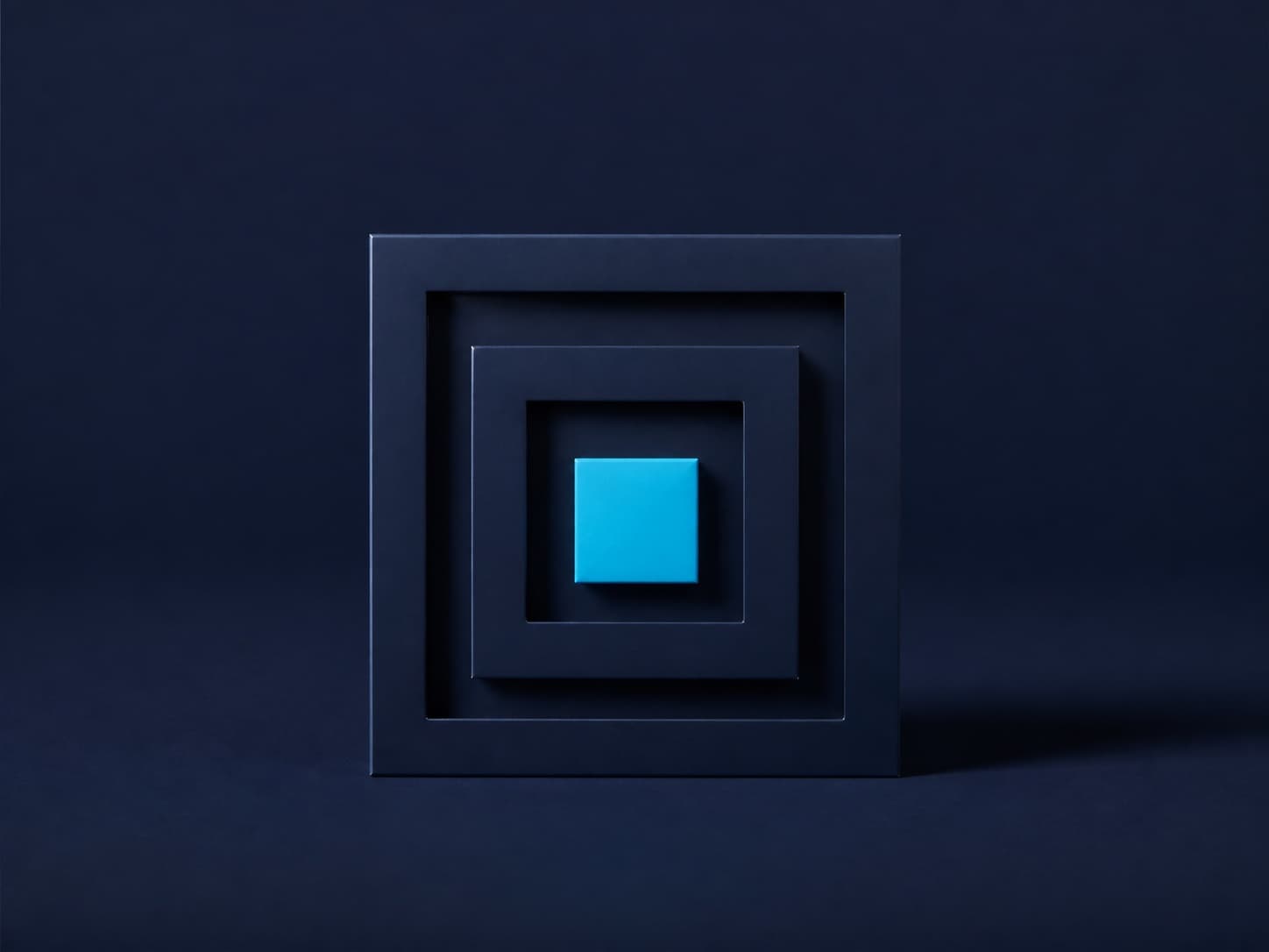 A cyan square protected within nested navy frames